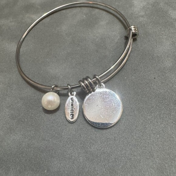 Silver Tone Initial A Charm Bracelet Adjustable Bangle With Pearl & Star Accents - Picture 3 of 4